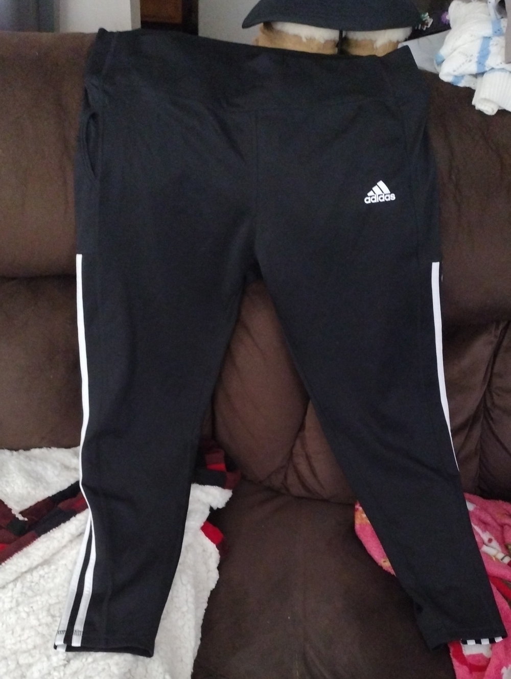 adidas Black Leggings with White Side Stripes
